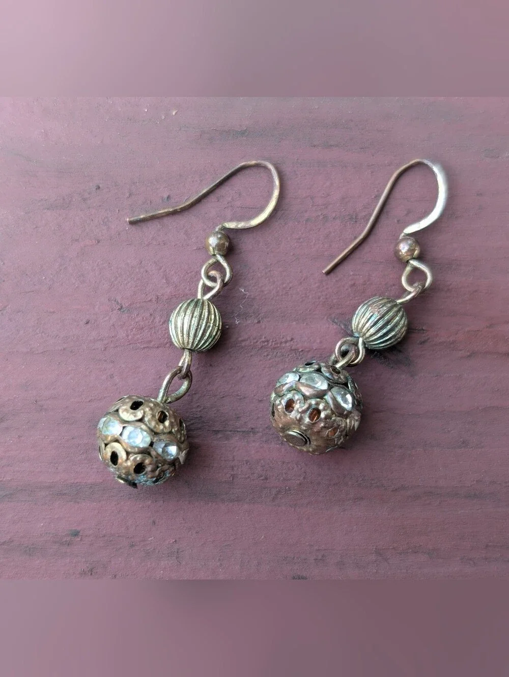 Vintage-Style Dangle Sphere Bead Earrings Copper Color-Toned Costume Jewelry